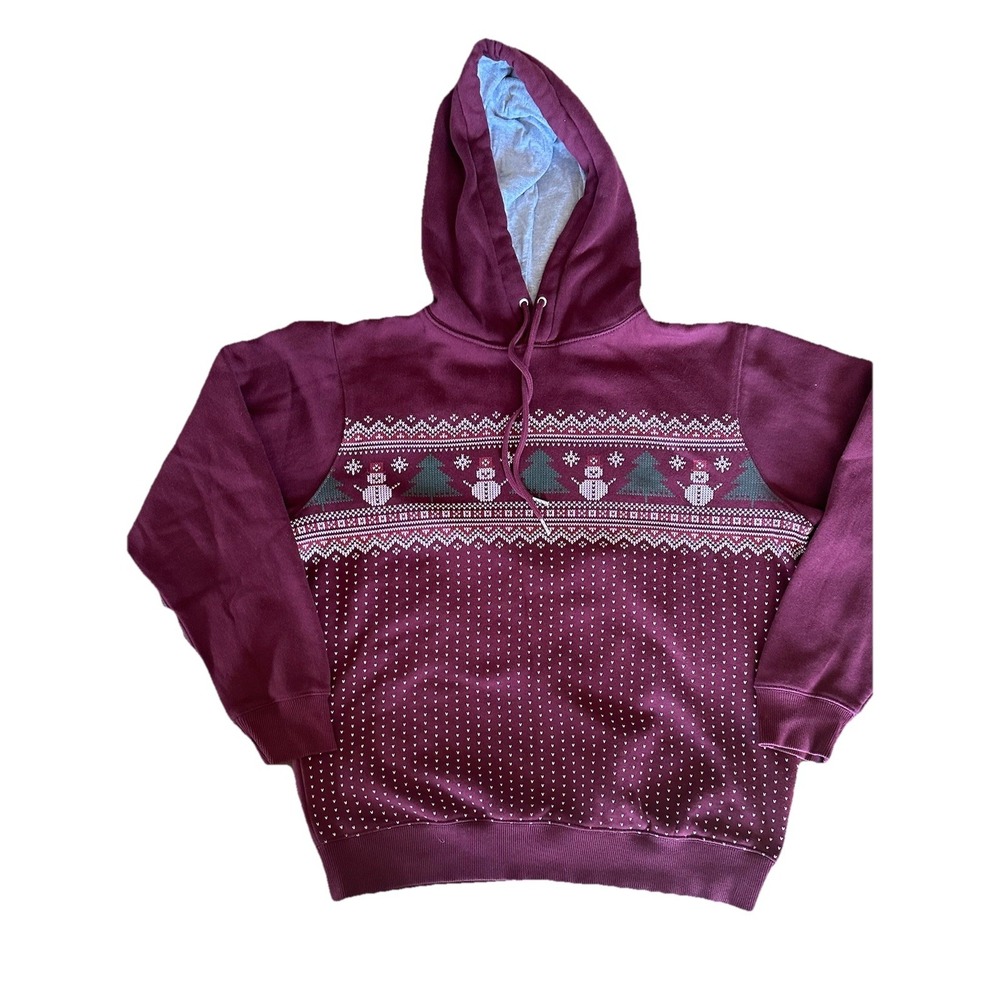 MBX Premium Goods Mens Medium Burgundy Fair Isle Snowman Holiday Hoodie Pullover